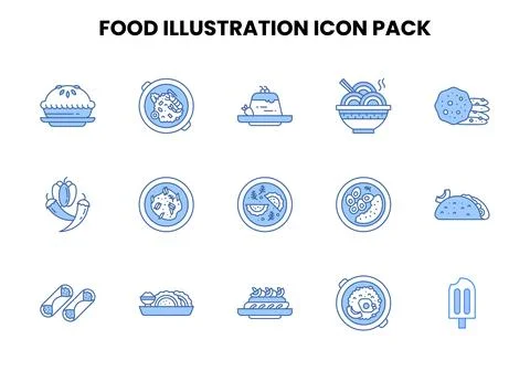 Food Illustration Two Colour Vector Icons Pack Ilustração Stock