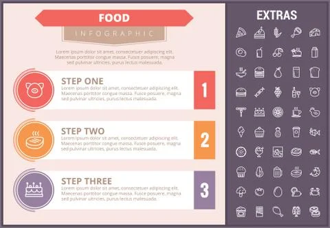 Food infographic template, elements and icons. Illustrazione stock