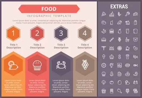 Food infographic template, elements and icons. Illustrazione stock