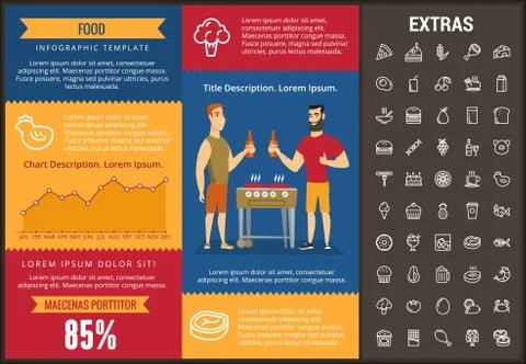 Food infographic template, elements and icons. Illustrazione stock