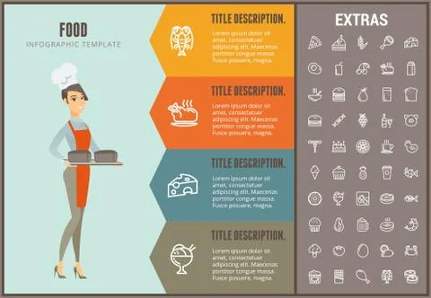 Food infographic template, elements and icons. Illustrazione stock