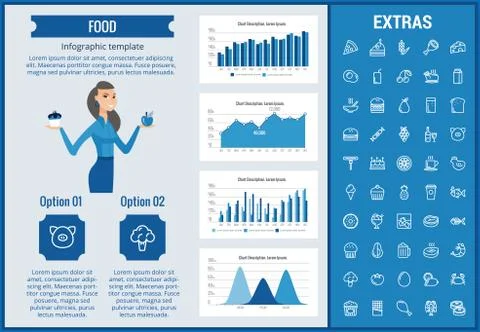 Food infographic template, elements and icons. Illustrazione stock