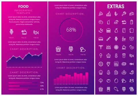 Food infographic template, elements and icons. Illustrazione stock