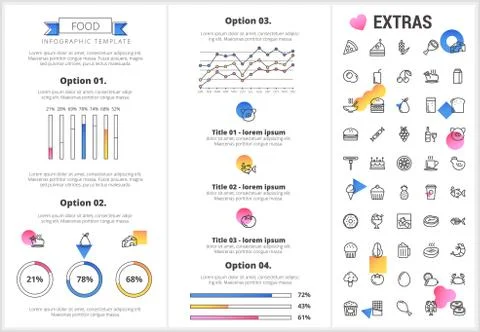 Food infographic template, elements and icons. Illustrazione stock