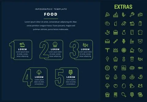 Food infographic template, elements and icons. Illustrazione stock