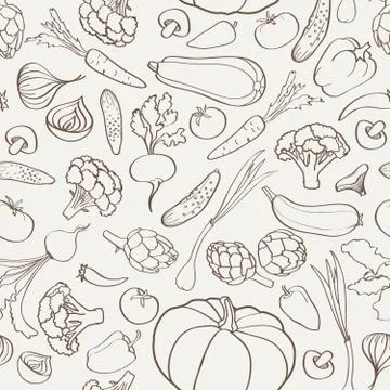 Food ingredient seamless background. Vegetable pattern. Stock Illustration