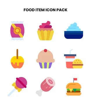 Food Item Flat Bundle Icons Pack Stock Illustration