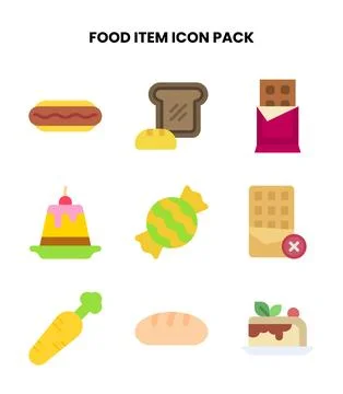 Food Item Flat Vector Icons Pack Stock Illustration