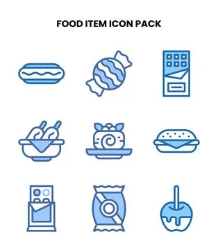 Food Item Two Colour Graphics Icons Pack Stock Illustration