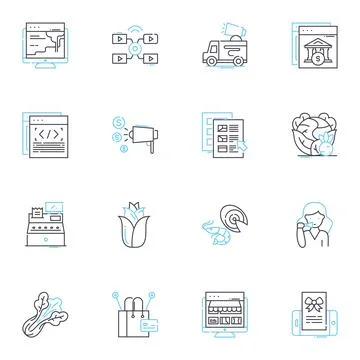 Food items linear icons set. Avocado, Bacon, Bread, Broccoli, Burgers, Cake イラスト素材