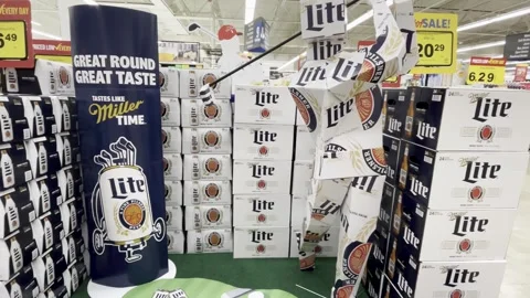 Food Lion grocery store LITE Beer masters golf tournament display and price.. Stock Footage 248871353