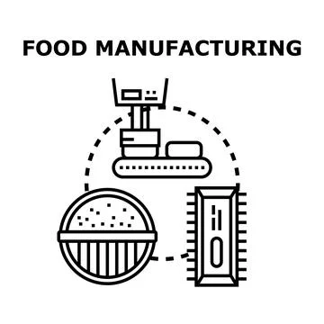 Food manufacturing process producing and packaging products Stock Illustration
