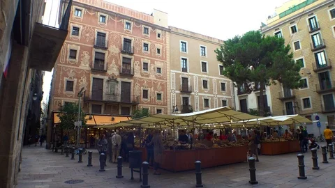 Food Market in Barcelona. Spain. 4K. Stock Footage