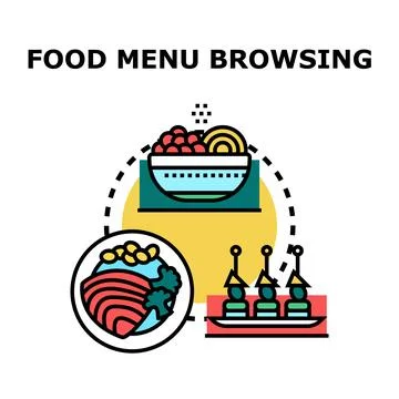Food menu browsing concept with various dishes Stockillustratie