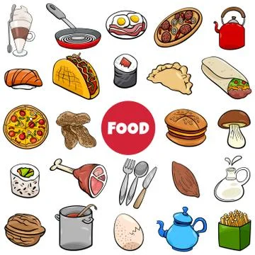 Food objects big set cartoon illustration イラスト素材