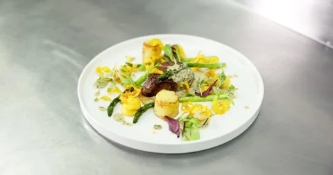 Food, order and fine dining on plate for presentation, luxury or fancy Stock Footage 324170345