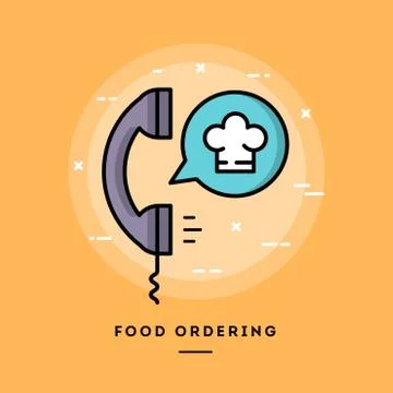 Food ordering, flat design thin line banner Stock Illustration