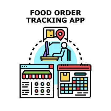 Food ordering tracking app online delivery service Stock Illustration