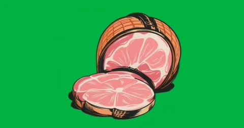 Food packaging showing round ham and slices floating on transparent paint Stock Footage 317450145