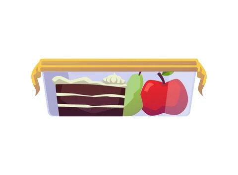 Food packed in container for snacking at work or school, flat vector isolated. Illustrazione stock