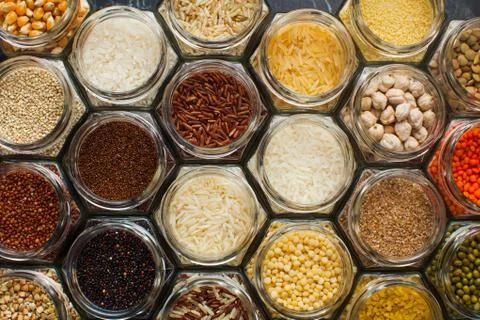 Food pattern background - beans and cereals in jars 写真素材