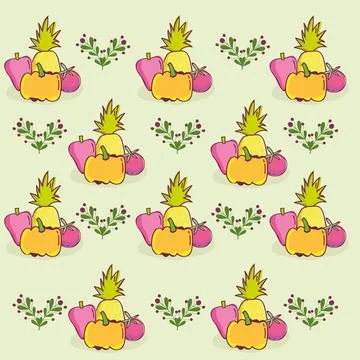 Food pattern, decorative pineapple pumpkin papper and tomato template Stock Illustration
