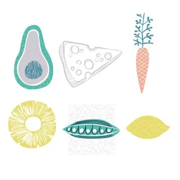 Food pattern design elements on white イラスト素材