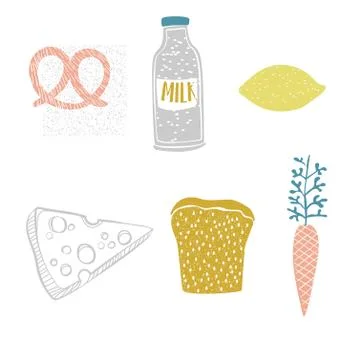 Food pattern design elements on white Illustrazione stock