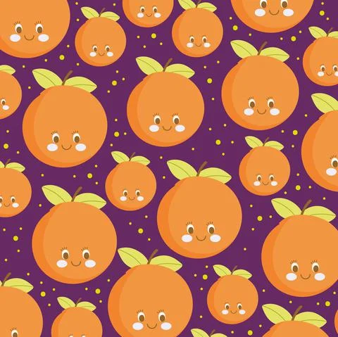 Food pattern funny happy cartoon citrus orange fruits Stock Illustration