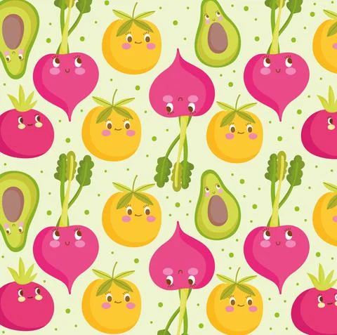 Food pattern happy cartoon funny orange beet nature Stock Illustration