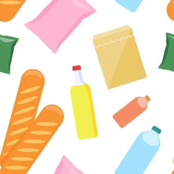 Food pattern isolated on a white background. Food delivery. Food donation. Stock Illustration