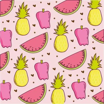 Food pattern, pineapple watermelon and pepper fresh decoration Stock Illustration