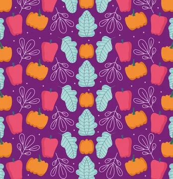 Food pattern, pumpkin and ppeper with leaf nature organic vegetables Illustrazione stock