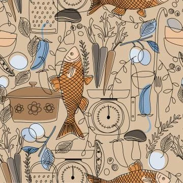 Food pattern seamless hand drawn design Stock Illustration