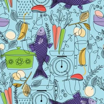 Food pattern seamless hand drawn design 스톡 일러스트