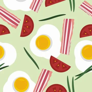 Food pattern seamless scrambled eggs and bacon vector Stock Illustration