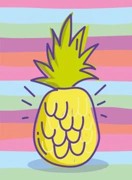 Food pattern striped background with tropical fruit pineapple 스톡 일러스트