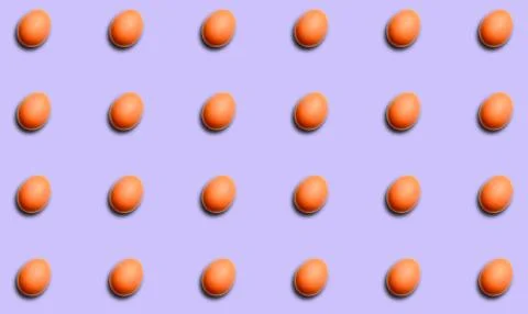 Food pattern of whole eggs with a shadow on a lilac background. Stock Illustration