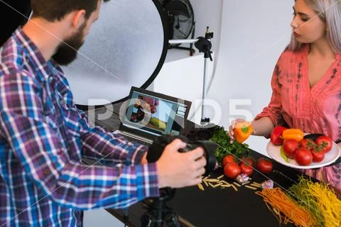 Food photography teamwork studio photographer Stock Photos