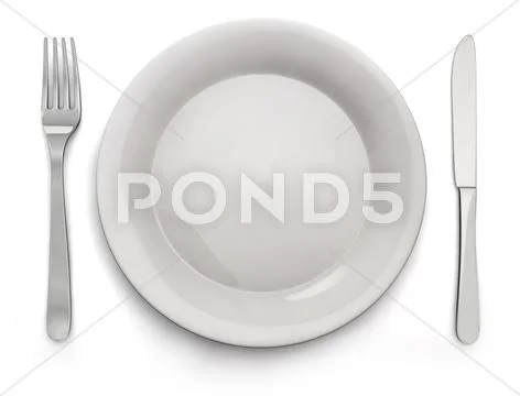 Food plate, knife, fork - stock image Stock Illustration