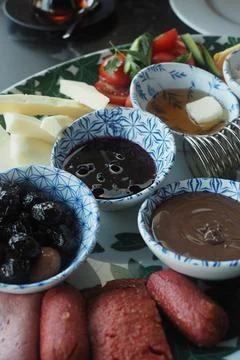 Food platter with assorted items in a restaurant setting Stock Photos