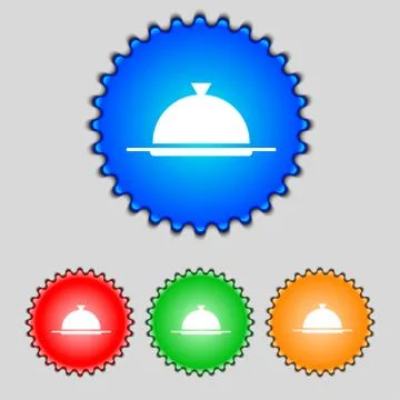 Food platter serving sign icon. Table setting in restaurant symbol. Set colou Stock Illustration