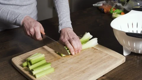 Food Prep cutting celery Stock Footage 121443355