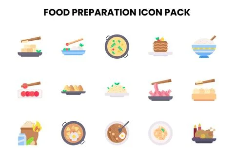 Food Preparation Flat Bundle Icons Pack Stock Illustration