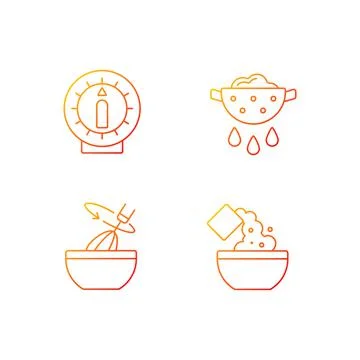 Food preparation gradient linear vector icons set Stock Illustration