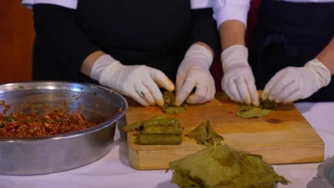 Food Preparation in Kitchen – Stuffed Vegetable Rolling Process Stock Footage 333740479