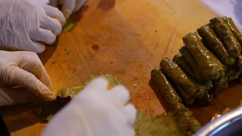 Food Preparation in Kitchen – Stuffed Vegetable Rolling Process Stock Footage 333740943