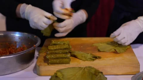 Food Preparation in Kitchen – Stuffed Vegetable Rolling Process Stock Footage 333740948