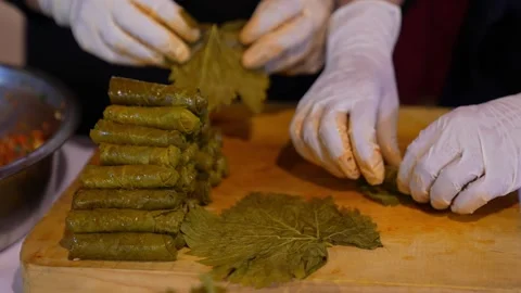 Food Preparation in Kitchen – Stuffed Vegetable Rolling Process Stock Footage 333741369