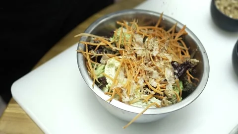 Food Preparation. Schef  Making Salad, Mixing Ingredients In Bowl Vídeos de archivo 237391445
